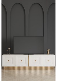 Resim Modalife 4 Kapaklı 204x48 CM TV Sehpası Beyaz - Gold 