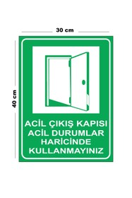 Resim Lucena Metal Acil Çıkış Kapısı Acil Durumlar Haricinde Kullanmayınız 30cm x 40cm A3 Büyüklüğünde Uyarı 