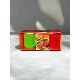 Resim Emaye Kupa Ateşe Dayanıklı Kamp Bardak Vintage Kırmızı Yeşil Çiftli 350ML 9 cm 