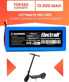 Resim ELECTROLL Citymate Pro 500 Uyumlu Batarya (Yüksek Kapasite) Batarya 36v 13ah Pil Elektrikli Scooter Bataryası 
