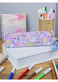 Resim Kalem Kutusu Unicorn-flamingo Kawaii Desen Kare Tasarım Vegan Deri 