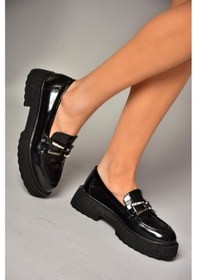 Resim Fox Shoes T996198408 Siyah Rugan Kalın Tabanlı Makosen Kadın Ayakkabı Siyah-rugan Siyah 