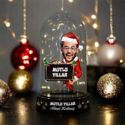 Resim Mutlu Yıllar Mesajlı Noel Baba Karikatürlü Fanus Biblo 