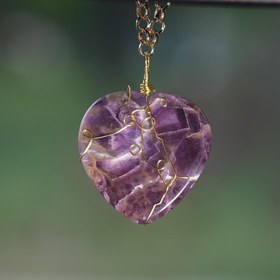 Resim TASARIM ARABAM ATİKE ELİF AKIN Ametist Doğal Taş Kalp Tel Sarmalı Dikiz Süsü 