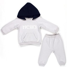 Resim Sevimli Kabartma Baskılı Kapşonlu 3 İplik İkili Bebek Takımı Çok Renkli 