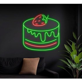 Resim Çilekli Pasta Figürlü Neon Tabela Yeşil 