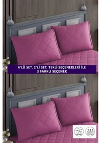 Resim 4 Adet %100 Pamuk Kapitone Fermuarlı Sıvı Geçirmez Renkli Yastık Alezi Yastık Koruyucu Lila 