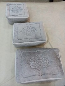 Resim Çeyizlik Kadife Gold Işlemeli 3 Lü Gri Bohça Nişan Gelin Damat Görseldeki Renk 