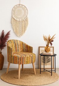 Resim WEBPANYA Gürgen Ahşap Ayak Özel Üretim Renkli Dokuma Kumaş Dekoratif Berjer Puf Makyaj Masası Berjeri 