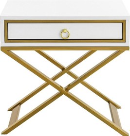 Resim Jasmin Gold Metal Beyaz Komodin 