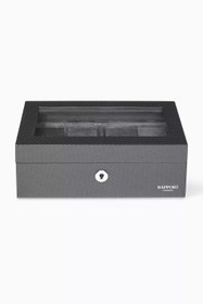 Resim Optic Karbon Fiber 4’lü Saat Kutusu, Gri, Cam Kapaklı Lüks Tasarım - Gri 