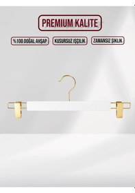 Resim Beyaz Ahşap Pantolon Etek Askısı Gold Kancalı 10 Adet Beyaz 
