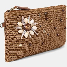 Resim Desa Kadın Taba Deniz Kabuğu Aksesuarlı Hasır Clutch 