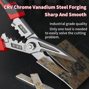 Resim 1 adet Ağır Hizmet Sınıfı Metal Makaslar - Havacılık ve Uzay Sanayi Sınıfı Alüminyum Alaşımlı Çelik Yapı, Hassas Demir Levhaları, Galvanize Çelik, Alüminyum Paneller ve Elektrik Telini Kesmek İçin Ergonomik Kırmızı Kauçuk Saplar - Profesyonel DIY Donanım Aracı, Tel Soyma Aracı, Güvenli Tutma Sapları, Sağlam Yapı 