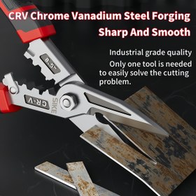Resim 1 adet Ağır Hizmet Sınıfı Metal Makaslar - Havacılık ve Uzay Sanayi Sınıfı Alüminyum Alaşımlı Çelik Yapı, Hassas Demir Levhaları, Galvanize Çelik, Alüminyum Paneller ve Elektrik Telini Kesmek İçin Ergonomik Kırmızı Kauçuk Saplar - Profesyonel DIY Donanım Aracı, Tel Soyma Aracı, Güvenli Tutma Sapları, Sağlam Yapı 