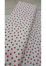 Resim Beyaz Kırmızı Yıldızlı Ranforce Eni 160 Cm Kumaş 