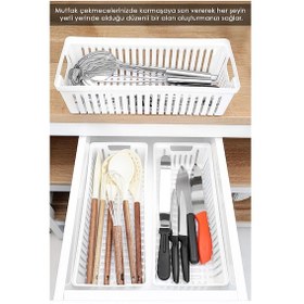 Resim 2'li Modüler Kaşıklık Seti - Mutfak Düzenleyici Çekmece İçi Organizer Bıçaklık Kepçelik Beyaz Beyaz 