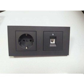 Resim Ovivo Grano Füme Topraklı Priz + Nümeris Telefon Prizi + 2li Çerçeve 