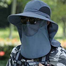 Resim Erkeklerin Güzel Güneş Koruma Çantası ile Geniş Kanatlı Şapka - Dayanıklı Polyester, Nefes Alabilen Mesh Yüz Kapağı, Balıkçılık, Plaj, Bisiklet ve Açık Hava Aktiviteleri için İdeal - Açık Hava Ekipmanları | Şık Çanta Şapkası | Ayarlanabilir Başlık 