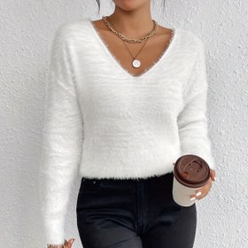 Resim Kadınlar İçin Şık V Yaka Kazak - Yumuşak ve Sıcak Uzun Kollu Kışlık Kazak Yelek, Zengin Kırmızı H-Çizgili Siluet, Elde Yıkanabilir Rahat Sonbahar ve Kışlık Kazak, Günlük veya Resmi Giyim İçin (Toplu Yaka Yok) 