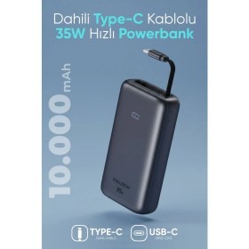 Resim Azurtech 10.000MAH LCD Ekranlı Fulltech Otomatik 50CM Type-C Kablolu 35W Hızlı Şarj Taşınabilir Powerbank 