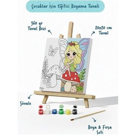 Resim Peri Kızı Temalı Çocuk Boyama Tuvali Şövaleli Eğitici Boyama Seti 20x20 Cm 