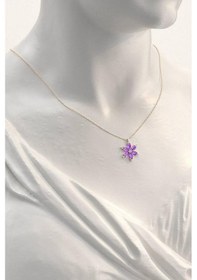 Resim Brezza Lusso Jewelry 925 Ayar Lotus Çiçeği Ametist Taşlı Rose Kadın Kolye Küpe Set 40962551 42 CM 42 CM 