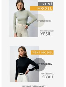 Resim Kadın Çıtçıtlı Dik Yaka Uzun Kollu Basic Body Rahat Fit, Yeni Sezon, Kadın Body Siyah 