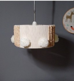 Resim Ekru Makrome Avize Çocuk Odası Avize Bebek Odası Avize Aydınlatma Ahşap Boncuk Ekru 