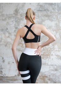 Resim Lismina Biye Detaylı Askılı Spor Bra - Sporcu Sütyeni Siyah - Beyaz 