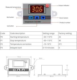 Resim Emay Center XH-W3002 Dijital Termostat Sıcaklık Kontrol Cihazı 220V 1500W, Kuluçka Termostat 