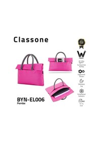 Resim Classone Byn-el006 Wtxpro Su Geçirmez Kumaş 13-14 İnch Bayan Laptop, Notebook, Apple Uyumlu MacBook Air El Çantası- Tote Bag- Pembe 