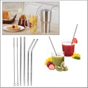 Resim Qniay 4'lü Paslanmaz Çelik Metal Pipet ve Temizleme Fırçası 