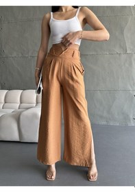 Resim Eke Tekstil Kadın Camel Keten Paçaları Yırtmaçlı Pantolon-camel Camel 