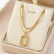 Resim 1parça Şık 2 Katmanlı Geometrik Pendentli Sweater Zincir Kolye - 14K Altın Kaplama, Bohem Tarzı, Günlük Giyim ve Hediye İçin Mükemmel, Her Gün Takı|Geometrik Pendent|Dayanıklı Alaşım 