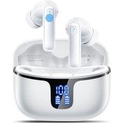 Resim Beyaz Kablosuz Kulaklıklar, 4 Enc Mikrofonlu Kulak İçi Bluetooth 5.3 Kulaklık, 40h Playtime Led Ekranlı Kablosuz Kulaklık. 