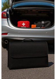 Resim Siyah Keçe Araç Bagaj Düzenleyici Çanta Organizer Araba Çantası Oto Içi Eşya Aksesuarları Düzenleme 