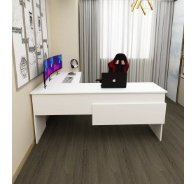 Resim Morepp Sell 180 cm L Çalışma Masası Ofis Masası Oyuncu Masası |beyaz-Beyaz 