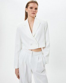 Resim Koton Crop Blazer Ceket Düğmeli Kruvaze Kırık Beyaz 4sak50015uw 4SAK50015UW001 Ekru 