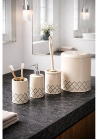 Resim Geometrik Zikzak Desenli 4 Lü Banyo Seti Krem 