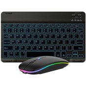 Resim 10 İnç Rgb Renkli Arkadan Aydınlatmalı Bluetooth Klavye Ve Cep Telefonu / Tablet İçin Fare Seti Siyah 