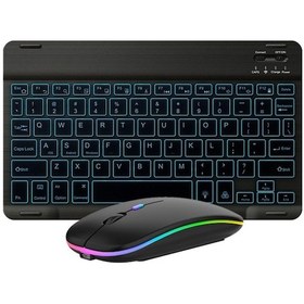 Resim 10 İnç Rgb Renkli Arkadan Aydınlatmalı Bluetooth Klavye Ve Cep Telefonu / Tablet İçin Fare Seti Siyah 