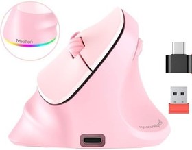 Resim MEETION Ergonomik fare, kablosuz dikey fare RGB arkadan aydınlatmalı şarj edilebilir fare, Bluetooth (5.2 + 3.0) USB-A Tip-c adaptörlü 4 ayarlanabilir DPI uyumlu Mac/Windows/Andriod/PC/Tablet/iPad 