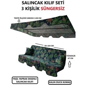 Resim 3 Kişilik Lüks Salıncak Kılıf Seti Süngersiz Yaprak Desen Yeşil 