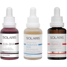 Resim Solaris Cilt Tonu Eşitleyici Aha %10 Bha %2 Serum 30 ML + Hyaluronik Asit Serum 30 ML + Leke Karşıtı C Vitamini Serum 30 ML 