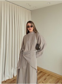 Resim Laluvia Vizon Bandana/Bel Kemer Aksesuarlı Kimono Takım - 8832 