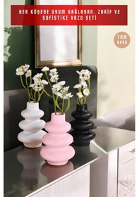 Resim Siyah Dekoratif Vazo Seti Obje Ev Dekorasyon Masa Üstü Dekor Vazo Seti Model 5 Pembe Siyah Beyaz Pembe Siyah Beyaz 