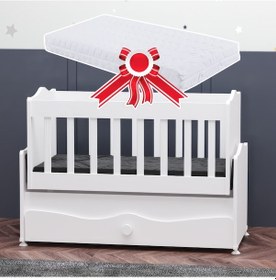 Resim Garaj Home İnci Çekmeceli Anne Yanı Beşik + Yatak - Beyaz Beyaz 