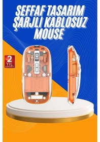 Resim Mouse Fare Kablosuz Mouse Fare Şarjlı Bluetooth Sessiz 5 Tuşlu Şeffaf 
