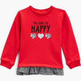 Resim Kız Bebek Baskılı Sweatshirt Bisiklet Yaka Fırfır Detaylı 